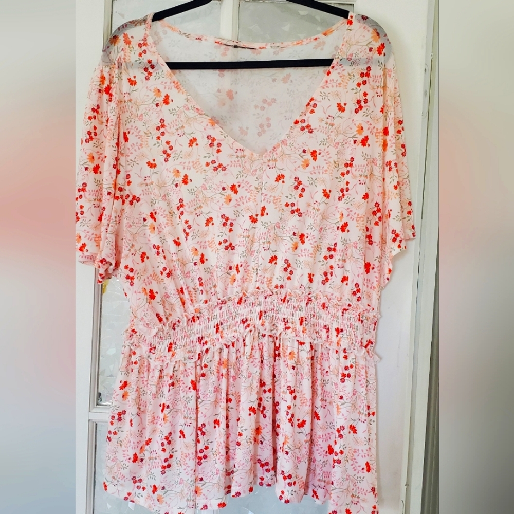 Sheer Floral Torrid Top With Elastic Waist Band